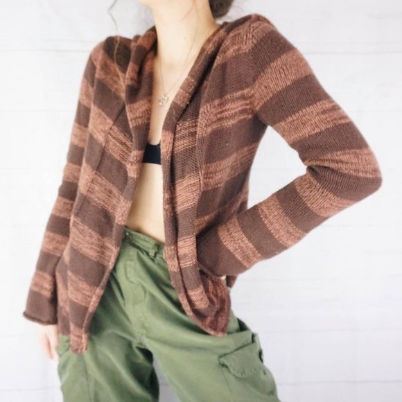 🍓ROXY FAIRY CORE BROWN KNIT CARDIGAN WITH HOODIE🍓 - Picture 2 of 4